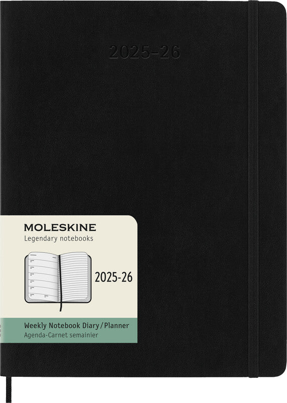 Moleskine Schüleragenda – 1 Woche/1 Seite, gebunden, 19 × 25 cm, 18 Monate Jul–Dez, Englisch, Schwarz, FSC