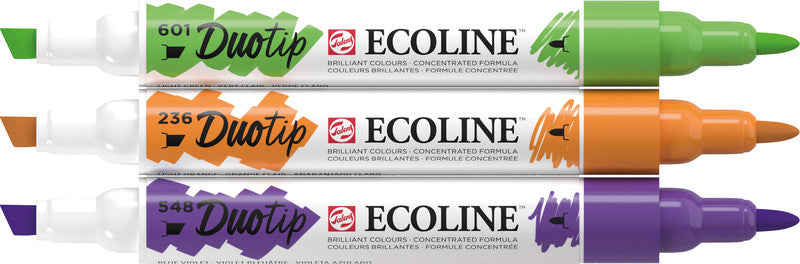 Ecoline Brush Pen Duotip – Keilspitze 6 mm, Rundspitze 1-2 mm – 3er-Set – sortiert – wasservermalbar