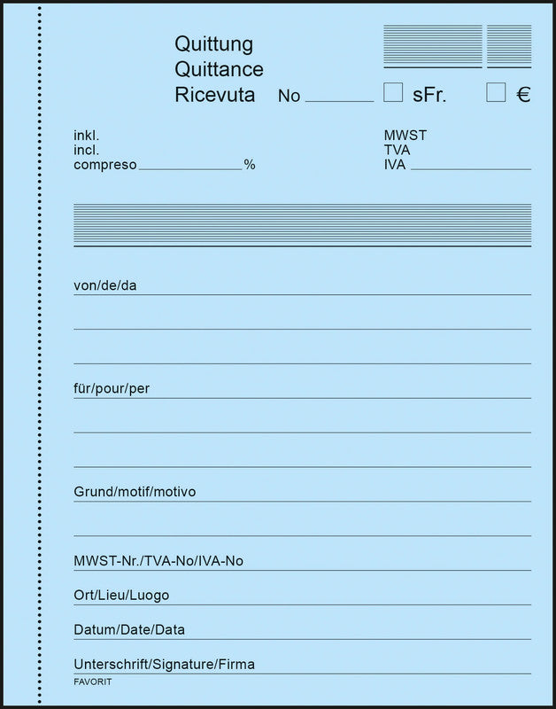 Favorit Formularblock – Quittungen, mehrsprachig, 100 Blatt, A6