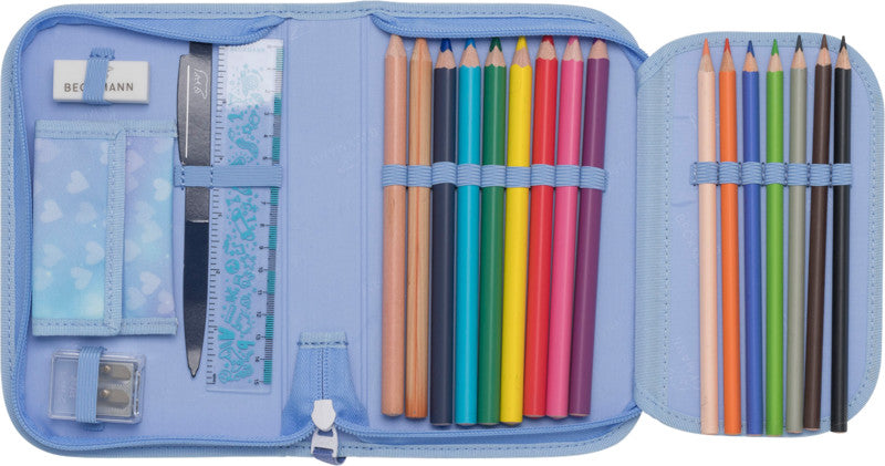 Beckmann Classic 1st Schuletui 2-klappig, gefüllt, 21-teilig – Unicorn Princess Ice Blue – Kunststoff