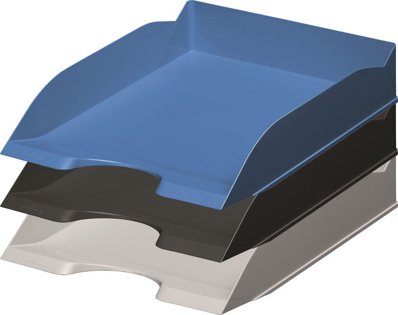 Durable Briefkorb – Kunststoff, für A4, C4, stapelbar, mit Griffausschnitt, matt, blau, B 253 × H 63 × T 337 mm