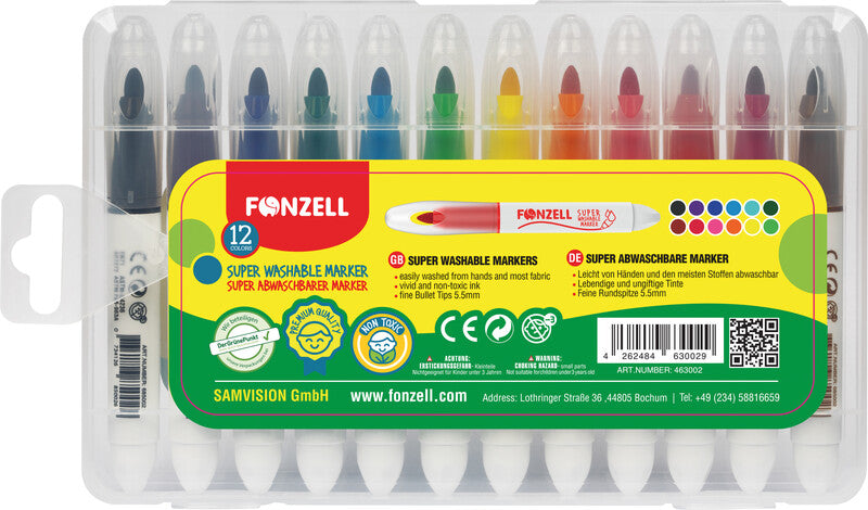 Fonzell Filzstifte, Strichbreite 5,5 mm, 12 Farben