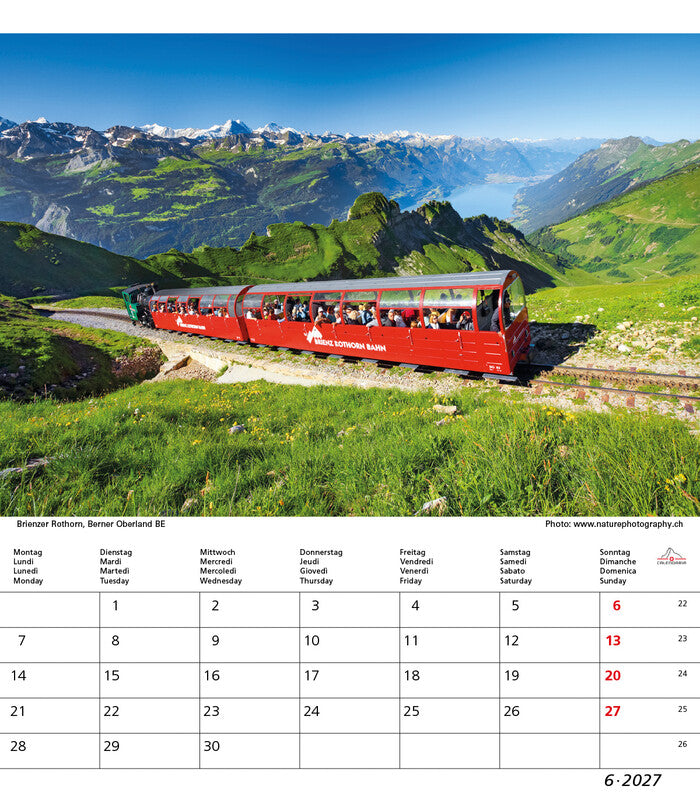 Calendaria Bildkalender Schweiz 2027 – 21 × 24 cm – Kalendarium d/f/i/e