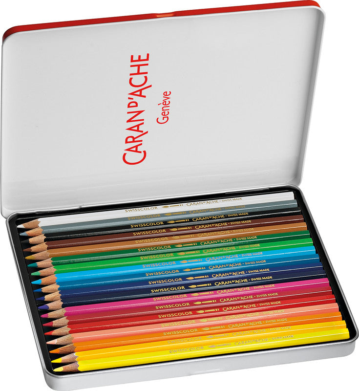 Caran d-Ache Caran d'Ache Aquarellfarbstifte Swisscolor Aquarelle – 18 Farben, im Metalletui, Ø 2,8 mm, FSC