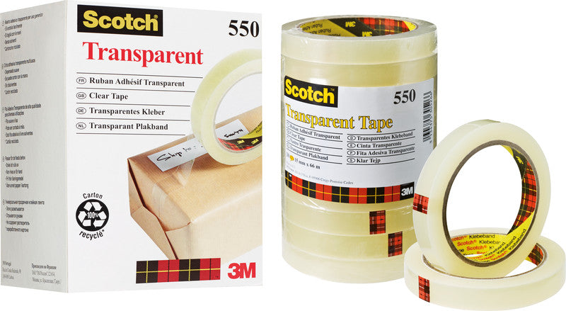 Scotch Klebeband – permanent, klar, Kunststoff, 15 mm × 66 m, transparent, Kern Ø 76 mm