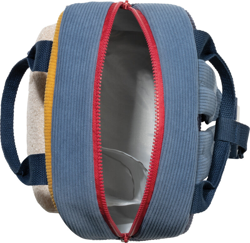 Glühwürmchen Elena – Kindergartenrucksack, Ocker/Blau, 7 l, 24×30×10 cm, mit Namensschild
