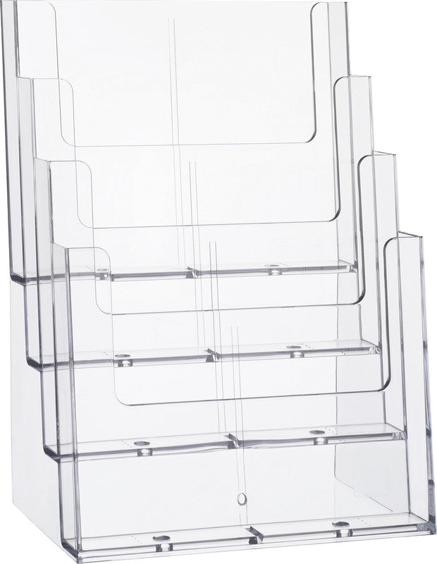 Helit Tischprospekthalter – für A4 hoch – 4 Fächer, Kunststoff, transparent, the helpdesk, 240 × 340 × 192 mm