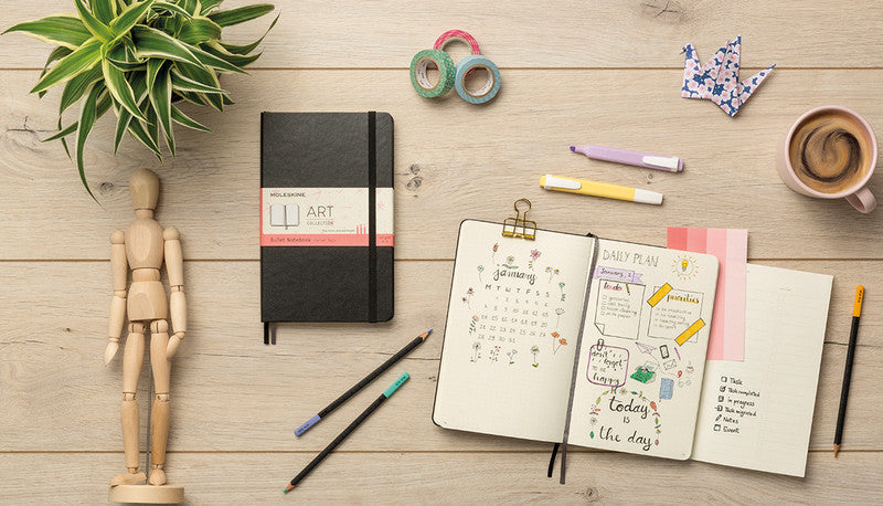 Moleskine Notizbuch, 130 × 210 mm, punktkariert, Leimbindung, 160 Seiten, 120 g/m² – schwarz