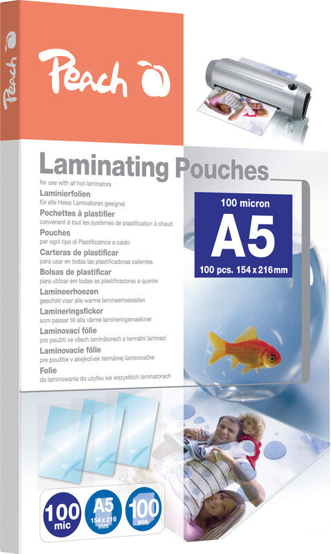 Peach Laminierfolien A5, glänzend – 100 µm, 153 × 216 mm, 100 Stk.