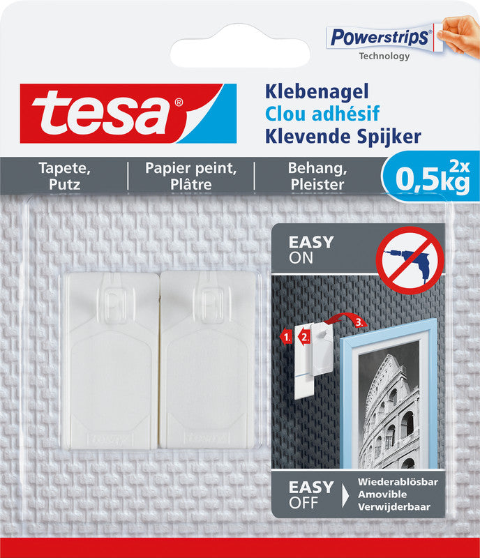TESA Klebenagel – Kunststoff, Weiss, 12 × 14 × 1,4 cm – 2er-Pack