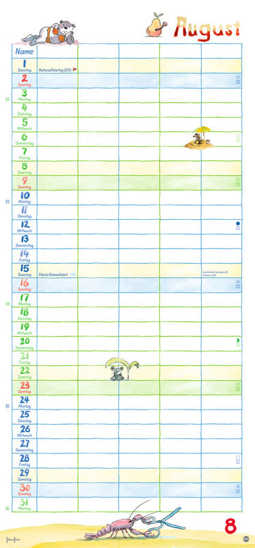 Heye Familienplaner Helme Heine – für Familien – 5 Spalten – Deutsch – 2026 – Spiralbindung – 21 × 45 cm