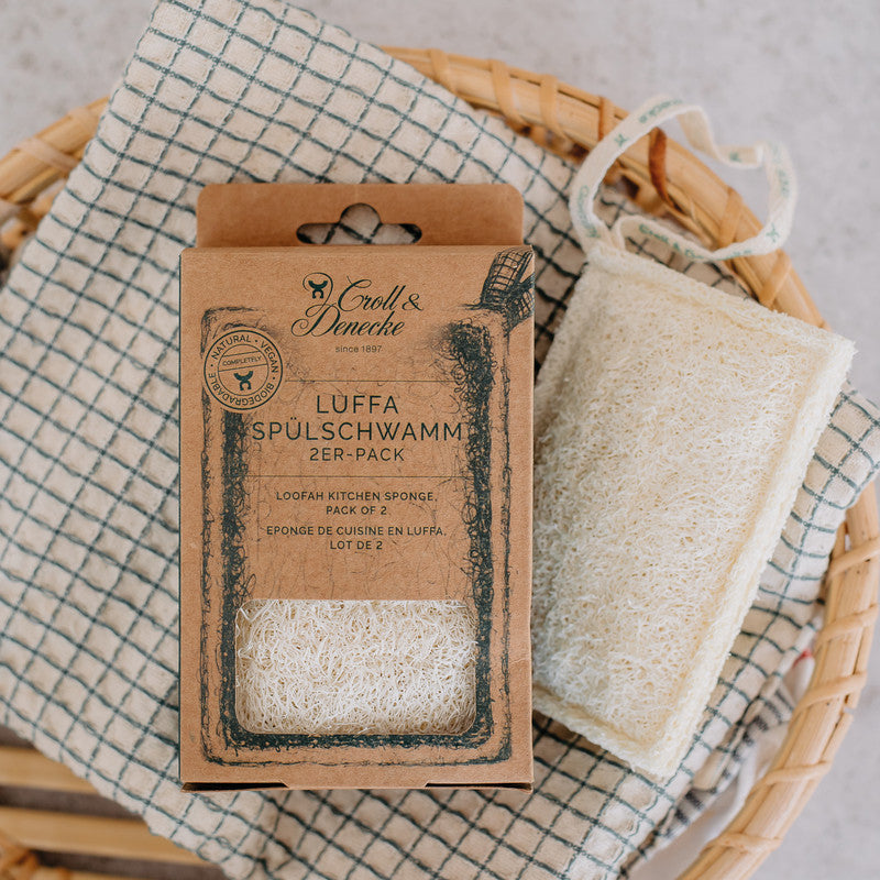 Croll+denecke Croll & Denecke Schwamm – Luffa, 8 × 13,5 × 3,5 cm, braun, vegan, für Töpfe, Pfannen, Gläser, 2 Stk.