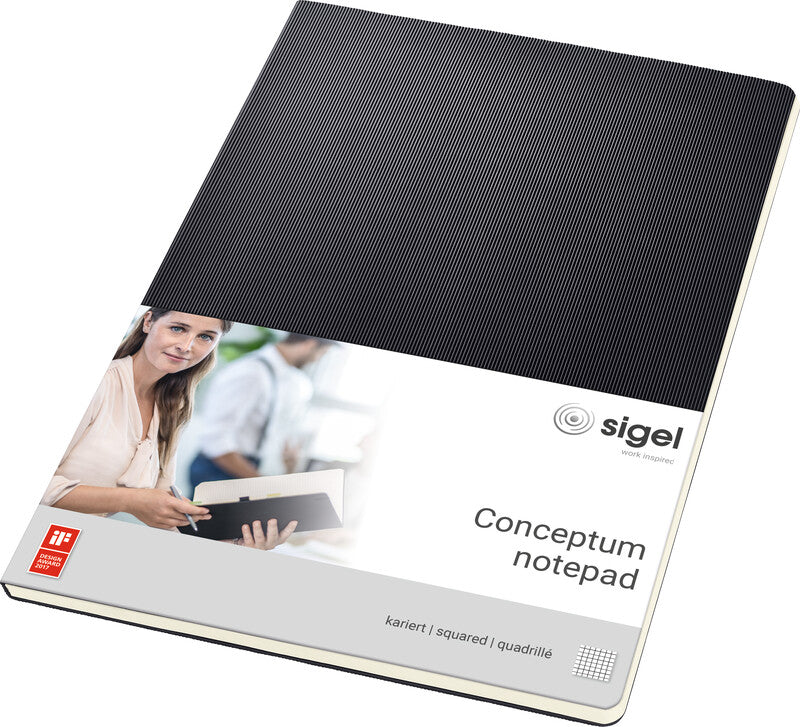Sigel Schreibblock Conceptum Softwave, A4, kariert, Leimbindung, 60 Blatt, 4-fach gelocht, 80 g/m² – schwarz