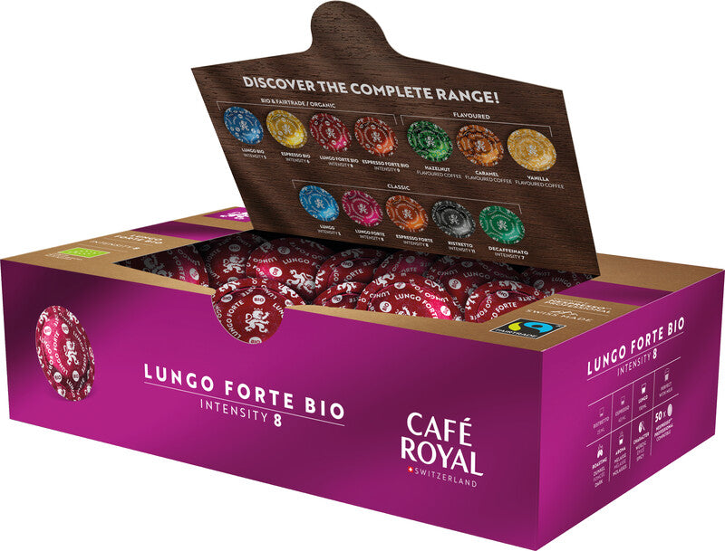 Café Royal Lungo Forte Kaffeepads – für Nespresso Professional – Intensität 8 – Bio – 50 Pads