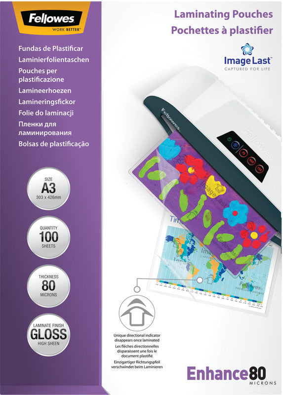 Fellowes Laminierfolien A3, glänzend – 80 µm, 303 × 426 mm, 100 Stk.