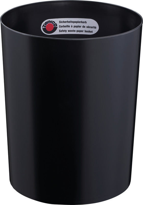 Zwingo Sicherheitspapierkorb – 13 l – Kunststoff, schwarz – TÜV – Ø 245 × H 300 mm