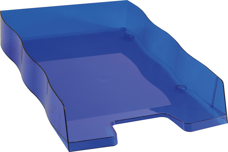 Styro Briefkorb – mit Beschriftungsfeld, glänzend, blau transluzent, B 255 × H 62 × T 355 mm