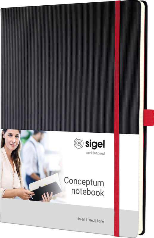 Sigel Notizbuch A4, liniert, Fadenheftung, 194 Seiten, 80 g/m² – schwarz
