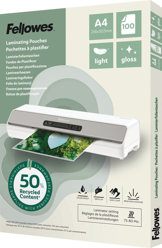 Fellowes Laminierfolien A4 – 80 µm, glänzend, 100 Stück