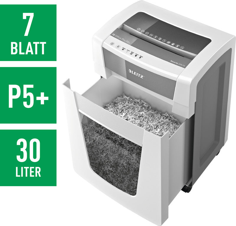 Leitz IQ Office Pro – Aktenvernichter, DIN P-5, Super-Mikroschnitt 2 × 5 mm, 7 Blatt, 30 l, A4