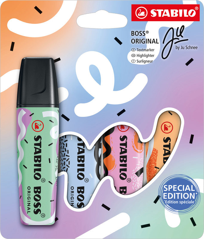 STABILO BOSS Original Textmarker Set 4 Pastellfarben – Keilspitze, 2–5 mm