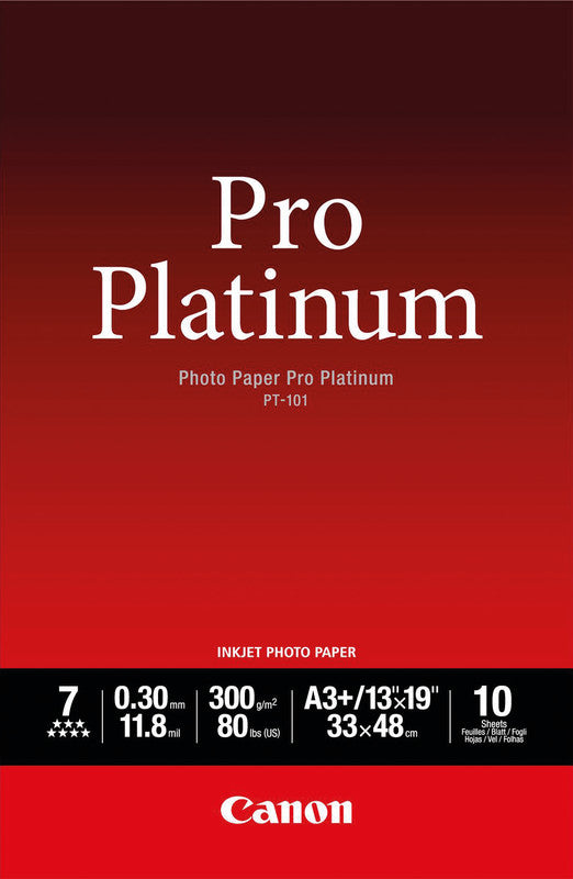 Canon Pro Platinum PT-101 Fotopapier – glänzend, A3+, 300 g/m², 10 Blatt – für Inkjet-Drucker