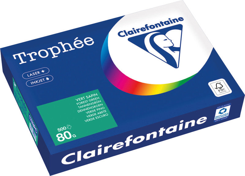 Clairefontaine Kopierpapier – A4, 80 g/m², Tannengrün – für Inkjet/Laser/Kopierer – FSC, EU Ecolabel – 500 Blatt