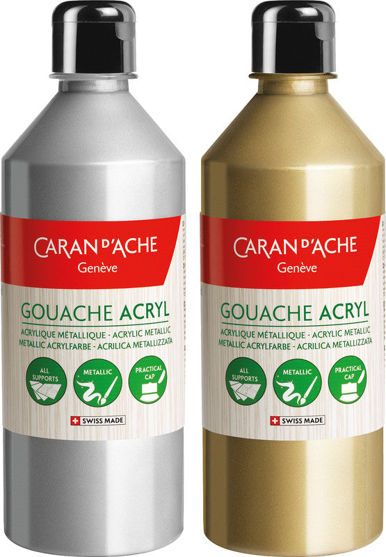 Caran d-Ache Caran d'Ache – Gouache – Silber, seidenmatt, 500 ml, für Papier, Karton & Stoff