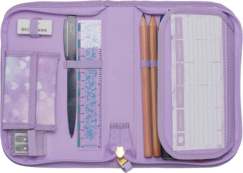 Beckmann Classic 1st Schuletui mit 2 Klappen, gefüllt, 21-teilig – Unicorn Princess Purple – Kunststoff