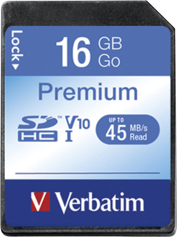 Verbatim SDHC Class 10 Premium Speichergerät – 16 GB, Class 10, Lesen bis 45 MB/s, Schreiben 10 MB/s