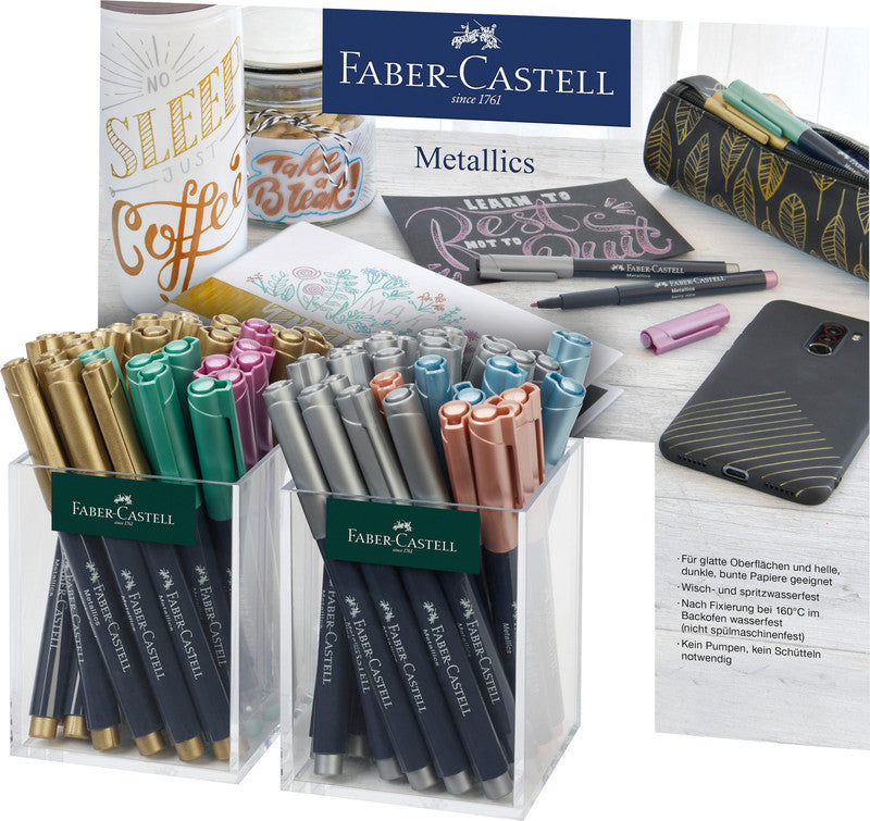 Faber-Castell Non-Permanent Marker Metallic – Rundspitze 1,5 mm – Sortiert – 60er-Set – Trocken abwischbar