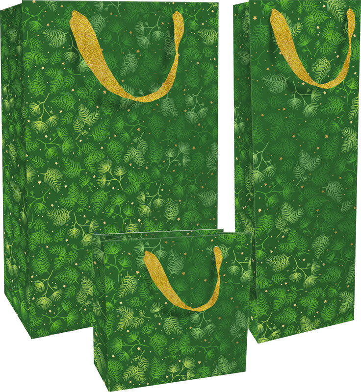 Braun + company Tragetasche – X-Mas Twigs – Heissfolienprägung, matt laminiert, Satinband – 260 × 360 × 130 mm