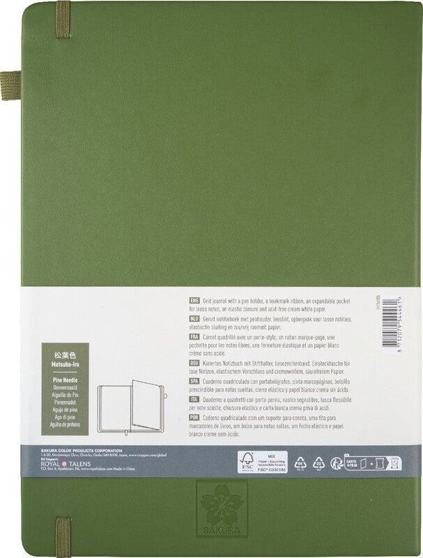 Sakura Notizbuch, A4, liniert, Leimbindung, Karton, 160 Seiten, 140 g/m² – Kiefernadel