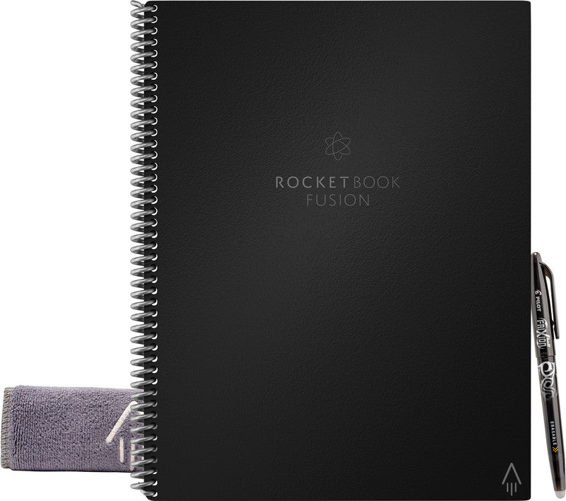 Rocketbook Fusion Smart Spiralbuch, Hardcover, 42 Seiten, 90 g/m² – Schwarz, für Rocketbook App