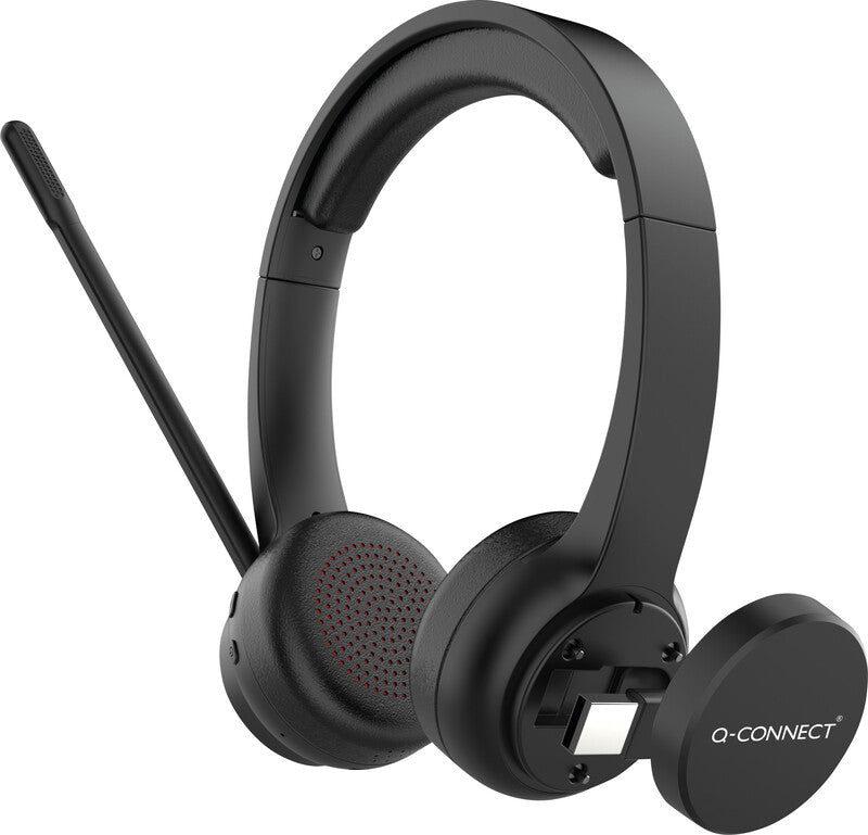 Q-connect Duo Headset – Bluetooth, Noise-Cancelling Mikrofon, Stummschalter – Schwarz – bis 35 h Sprechzeit