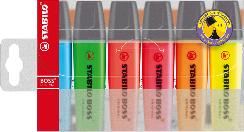 STABILO BOSS Original Textmarker Set 6 Farben – Keilspitze, 2–5 mm, nachfüllbar