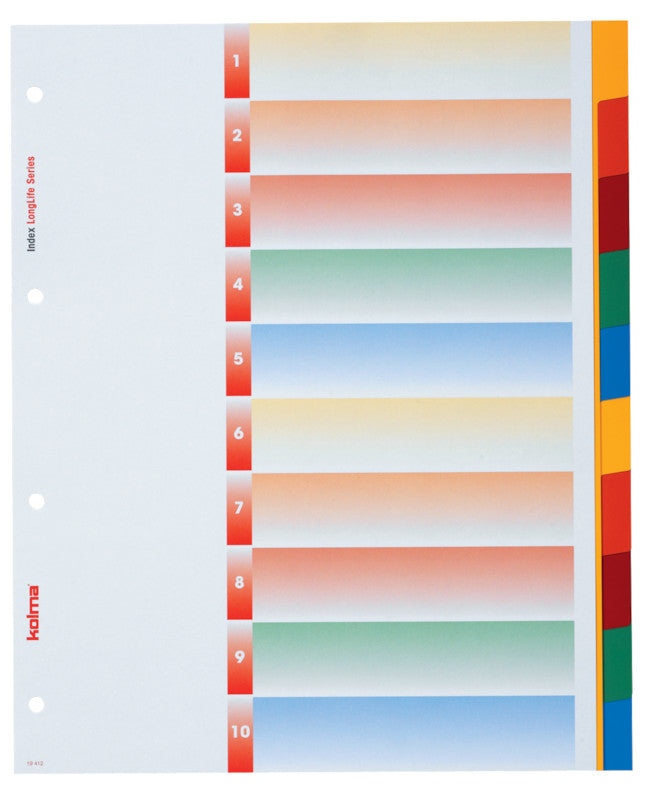 Kolma Register – 10-teilig, PVC, farbig, unbedruckt, mit Indexblatt, für A4