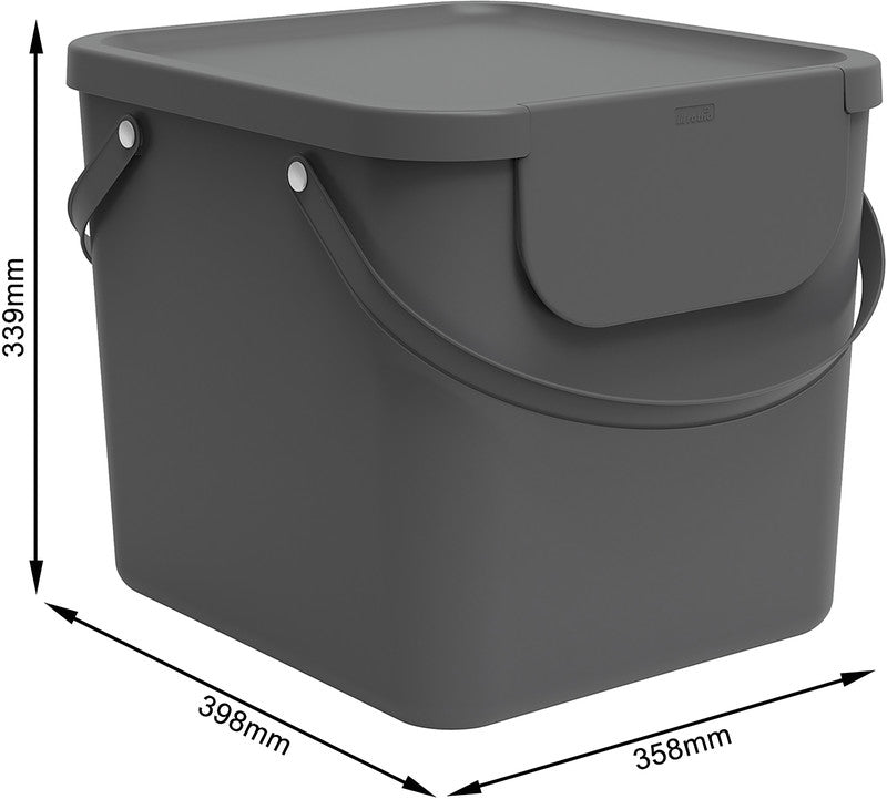 Rotho Abfallcontainer – 40 l – mit Deckel – Kunststoff, Anthrazit – B × H × T 358 × 340 × 400 mm