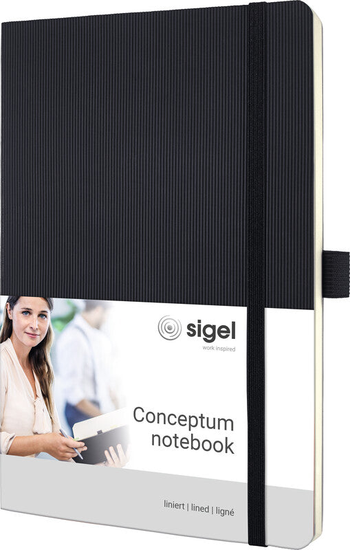 Sigel Notizbuch A5, liniert, Fadenheftung, Softcover, 194 Seiten, 80 g/m² – schwarz