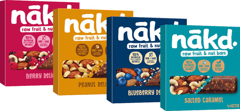 Nakd Riegel – Salted Caramel, vegan, ohne Zuckerzusatz, Schachtel, 4 × 35 g (140 g)