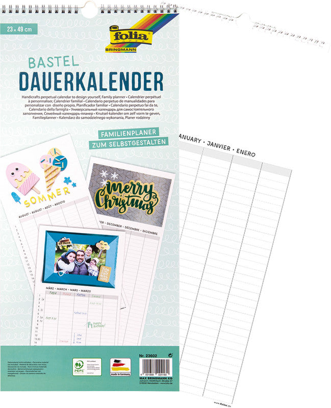 Folia Familienplaner – für Familien – 5 Spalten – viersprachig D/F/I/GB – immerwährend – 23 × 49 cm