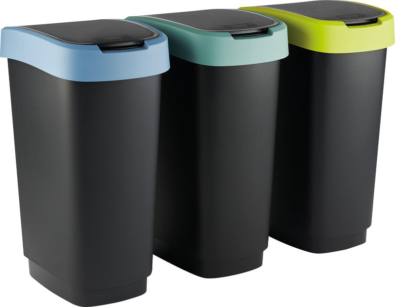Rotho Abfallcontainer – 25 l – mit Deckel – Kunststoff, Horizon Blau – B × H × T 252 × 476 × 333 mm