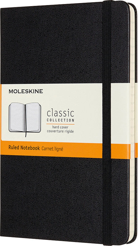 Moleskine Notizbuch, 115 × 180 mm, liniert, Leimbindung, Hardcover, 208 Seiten, 70 g/m² – schwarz