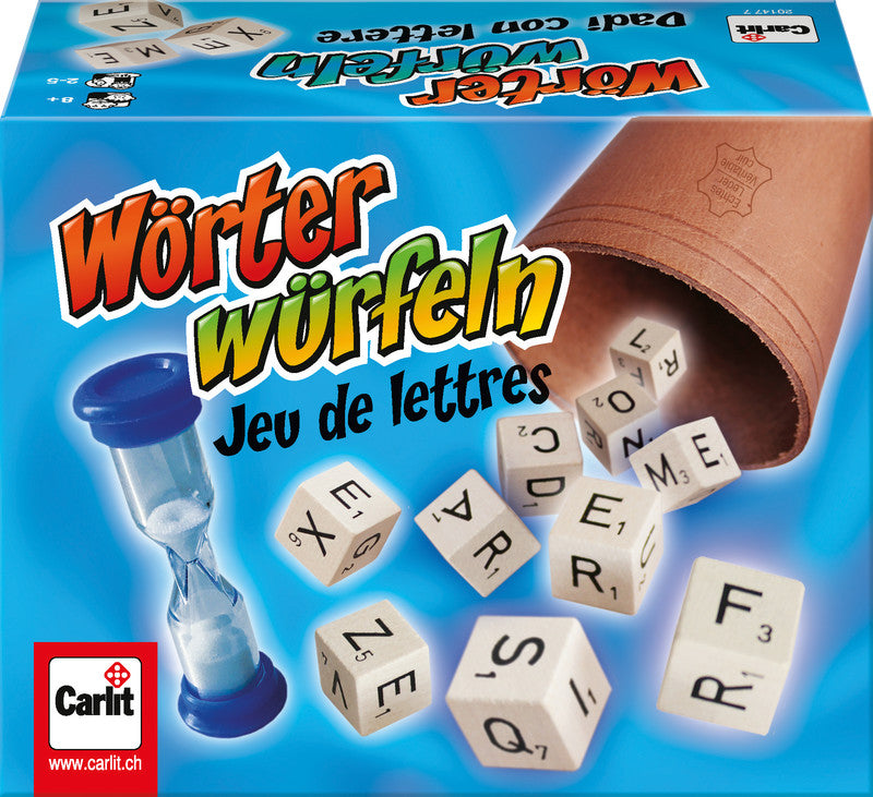 Carlit Wörterwürfeln – 2–5 Spieler, ab 9 Jahren, d/f/i, 172 × 134 × 79 mm, Karton, mehrfarbig
