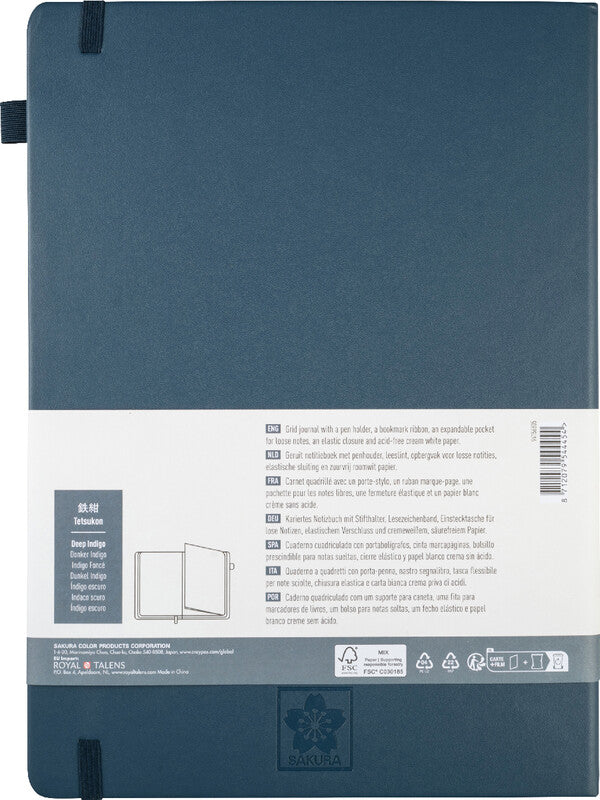 Sakura Notizbuch, A4, kariert, Leimbindung, Karton, 160 Seiten, 140 g/m² – Indigo