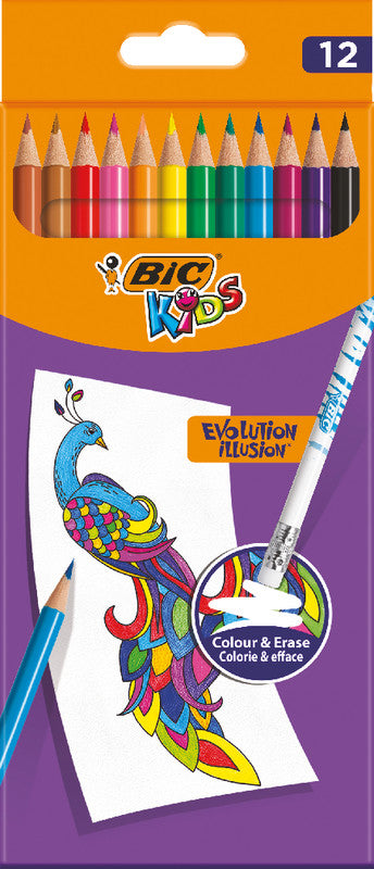 BIC Buntstifte Evolution Illusion Kids – 12 Farben, im Kartonetui, Ø 2,8 mm, Kunstharz