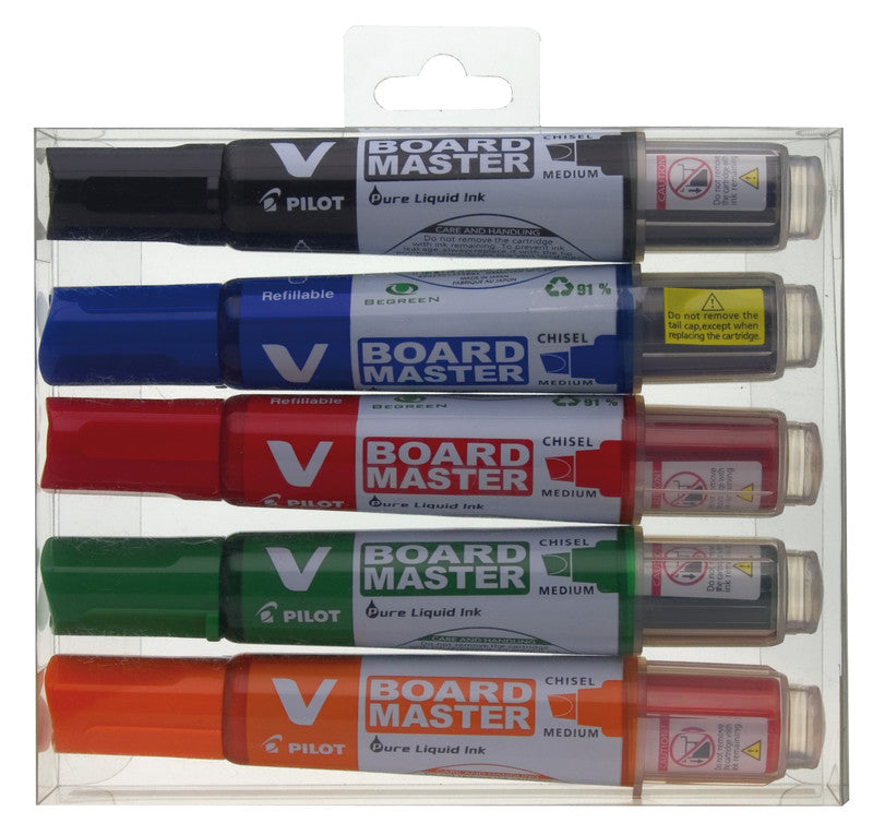 Pilot Whiteboard-Marker V-Board Master BeGreen – Keilspitze 5,2 mm – Sortiert – 5er-Set – Trocken abwischbar