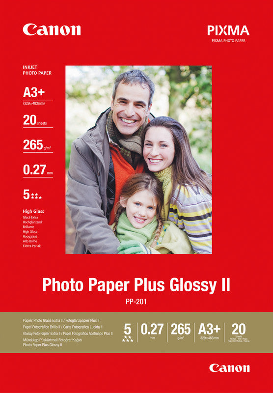 Canon Fotopapier – glänzend, A3+, 265 g/m², 20 Blatt, einseitig – für Inkjet-Drucker