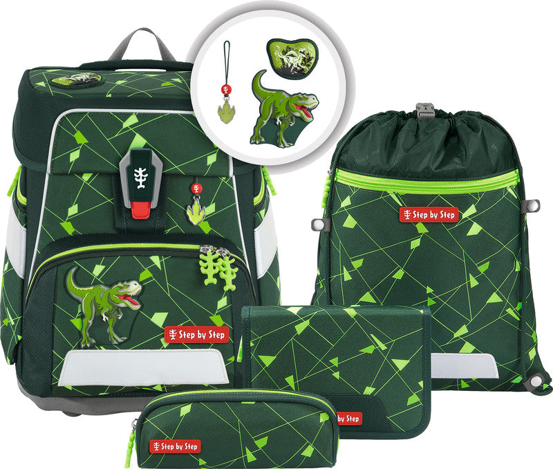 Step by Step Shine Schulrucksack-Set – 5-teilig – Dino Night Tyro – recycelte Materialien