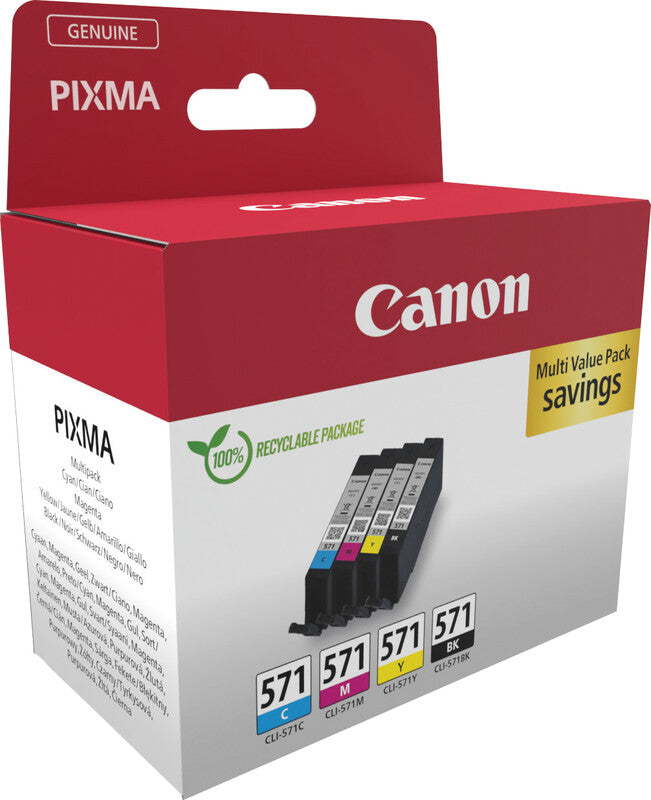 Canon Tintenpatronen-Multipack CLI-571, CMYK, 4er-Pack – für Inkjet-/Multifunktionsgeräte